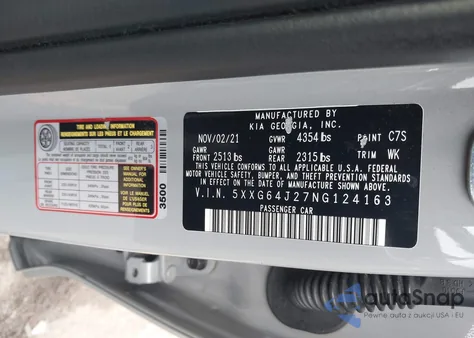 2022 Kia K5 Gt-Line z USA, uszkodzony, nr VIN 5XXG64J27NG124163